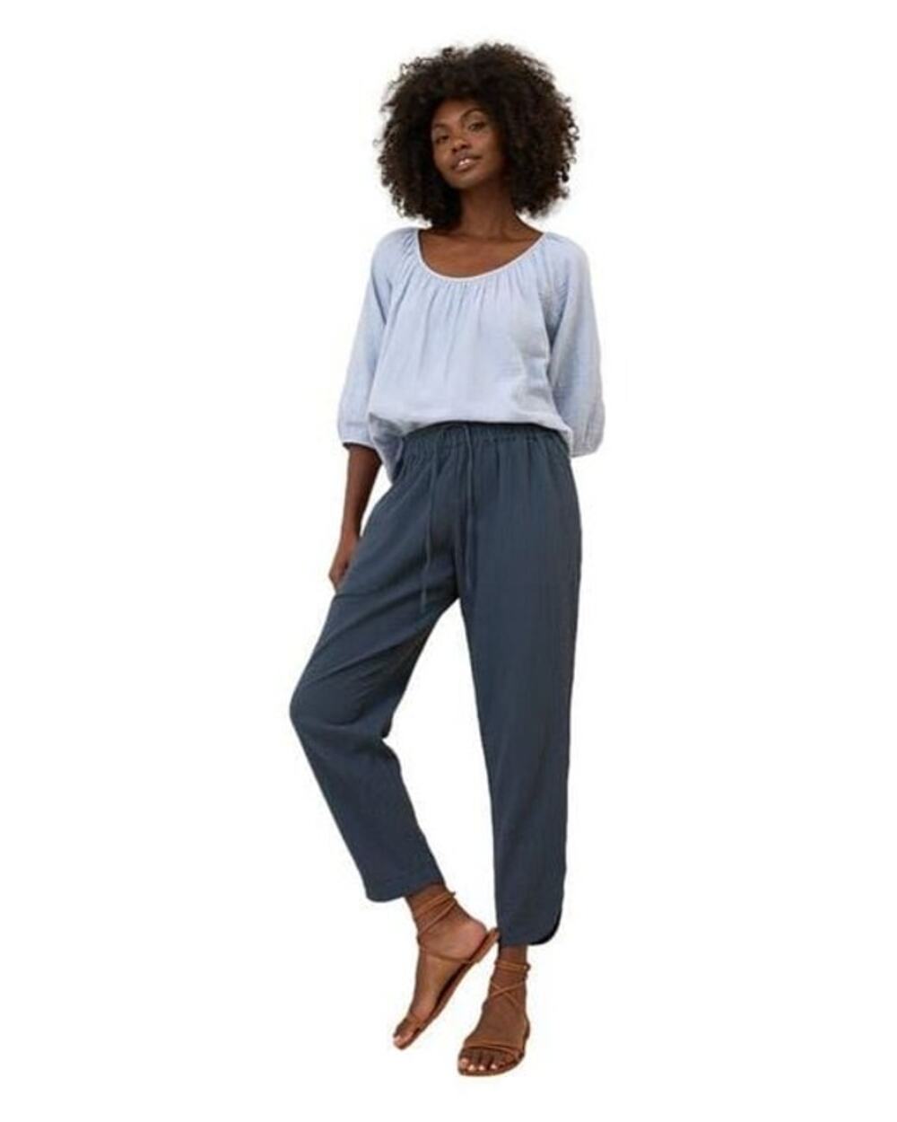 Pact Organic Cotton Coastal Double Gauze Tapered Pant womens small navy blue